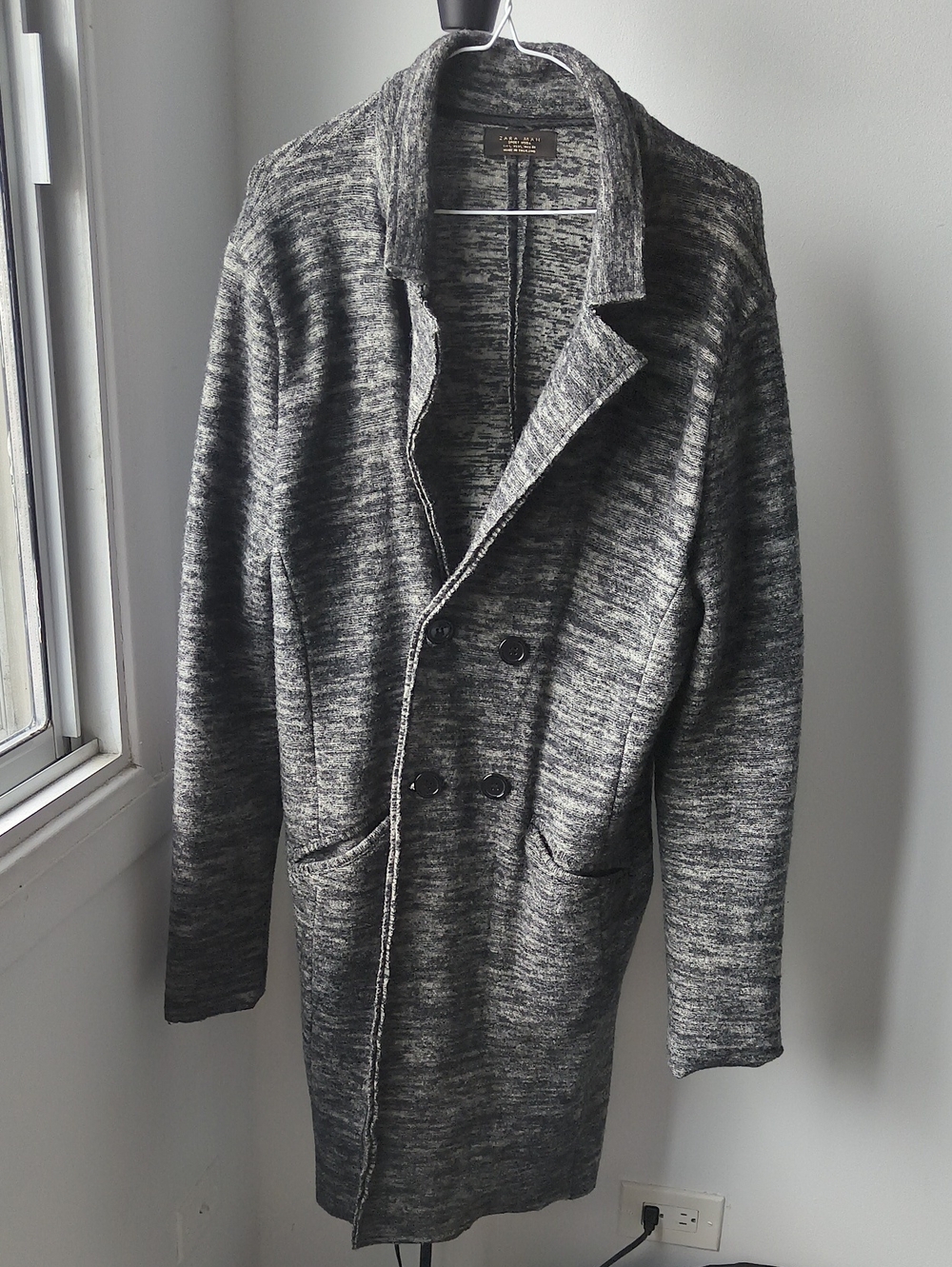 Zara Men's Marled Charcoal Double-Breasted Pea Coat